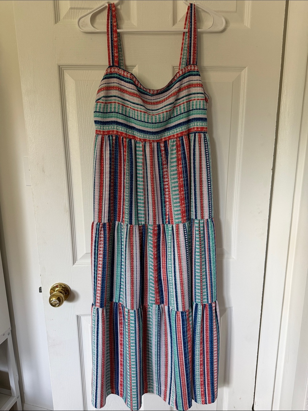 Women's Multicolor Striped Tiered Maxi Dress with Straps